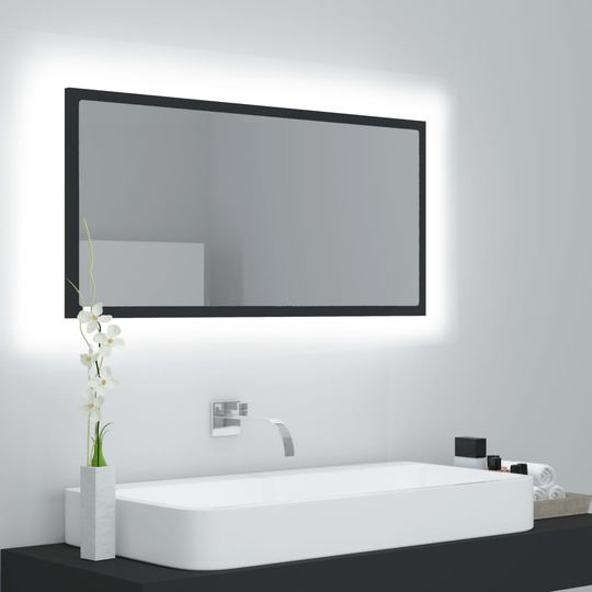 vidaXL LED-kylpyhuonepeili harmaa 90x8,5x37 cm akryyli
