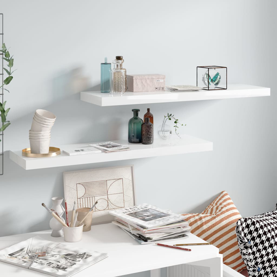 vidaXL Kelluvat seinähyllyt 2kpl korkeakiilto valk. 90x23,5x3,8 cm MDF