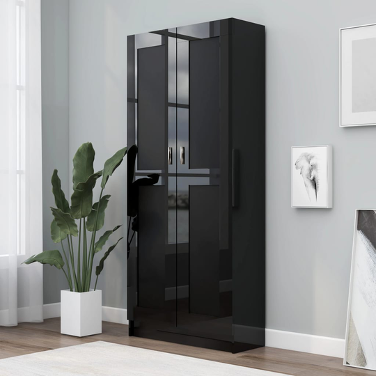 vidaXL Kirjahylly korkeakiilto musta 82,5x30,5x185,5 cm lastulevy