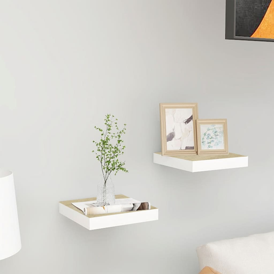vidaXL Kelluvat seinähyllyt 2 kpl tammi ja valkoinen 23x23,5x3,8cm MDF