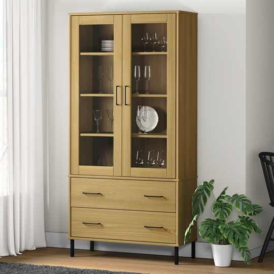 vidaXL Kirjakaappi metallijaloilla ruskea 85x35x172,5 cm täyspuu OSLO