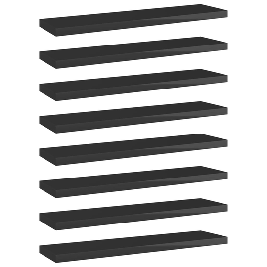 vidaXL Kirjahyllytasot 8 kpl korkeakiilto musta 40x10x1,5 cm lastulevy