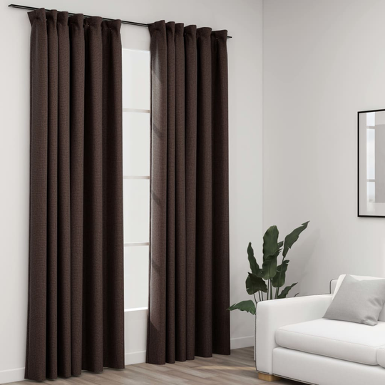 vidaXL Pellavamaiset pimennysverhot koukuilla 2kpl rusk/harm 140x225cm