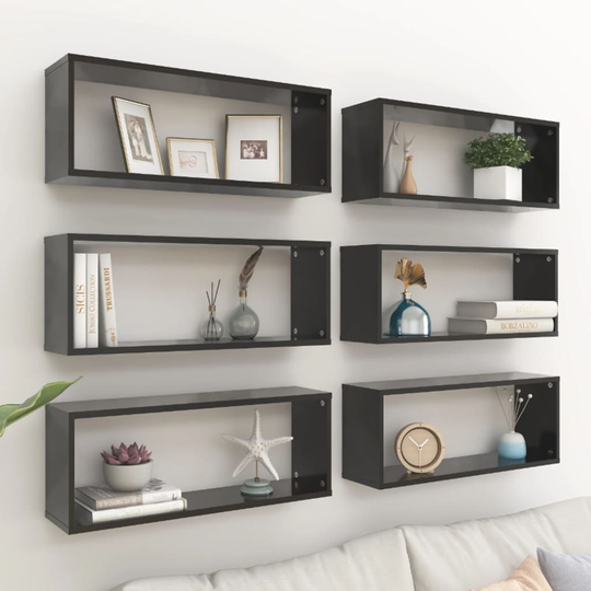 vidaXL Kuutioseinähyllyt 6 kpl musta 60x15x23 cm lastulevy