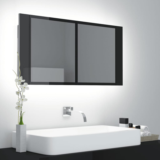 vidaXL Kylpyhuoneen LED peilikaappi korkeak. musta 90x12x45 cm akryyli