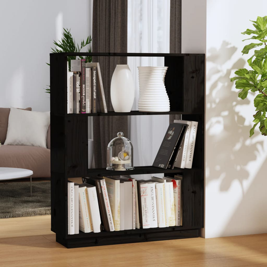 vidaXL Kirjahylly/tilanjakaja musta 80x25x101 cm täysi mänty
