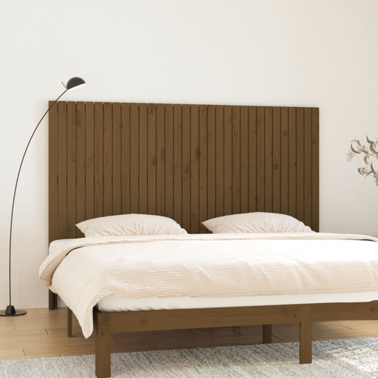 vidaXL Sängynpääty seinälle hunajanruskea 204x3x110 cm täysi mänty