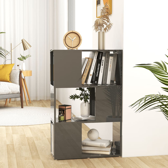 vidaXL Kirjahylly/tilanjakaja korkeakiilto harmaa 60x24x94cm lastulevy