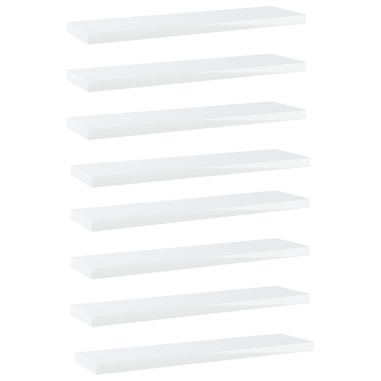 vidaXL Kirjahyllytasot 8 kpl korkeakiilto valk 40x10x1,5 cm lastulevy