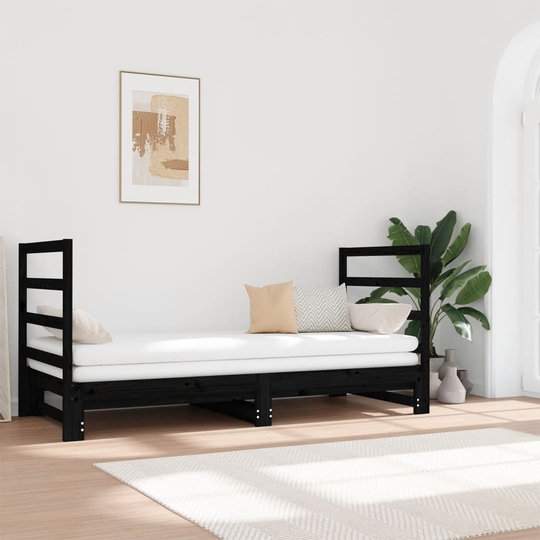 vidaXL Sohvasänky ulosvedettävä musta 2x (90x190) cm täysi mänty