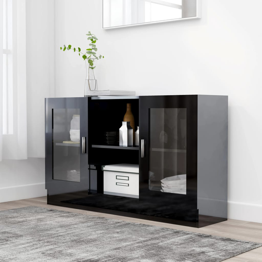 vidaXL Vitriinikaappi korkeakiilto musta 120x30,5x70 cm lastulevy