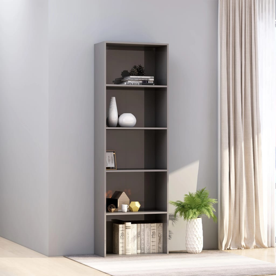 vidaXL 5-tasoinen kirjahylly korkeak. harmaa 60x30x189 cm lastulevy