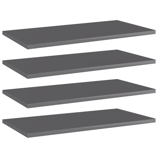 vidaXL Kirjahyllytasot 4 kpl korkeakiilto harmaa 60x30x1,5cm lastulevy