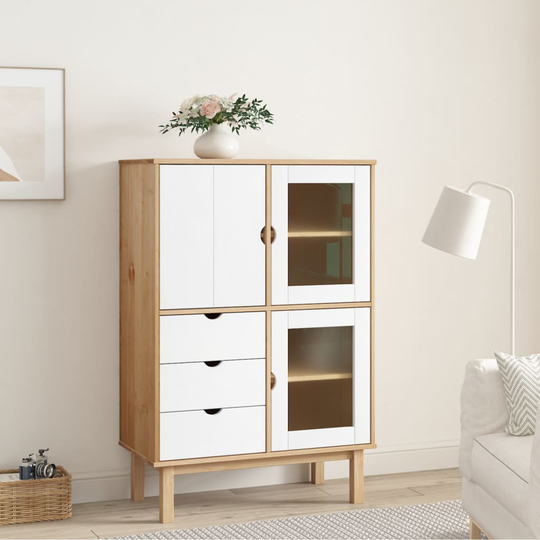 vidaXL Kaappi OTTA ruskea ja valkoinen 85x43x125 cm täysi mänty