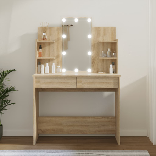 VidaXL Peilipöytä LED-valoilla Sonoma-tammi 96x40x142 cm