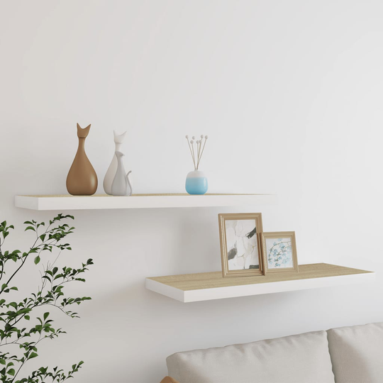vidaXL Kelluvat seinähyllyt 2 kpl tammi ja valkoinen 80x23,5x3,8cm MDF