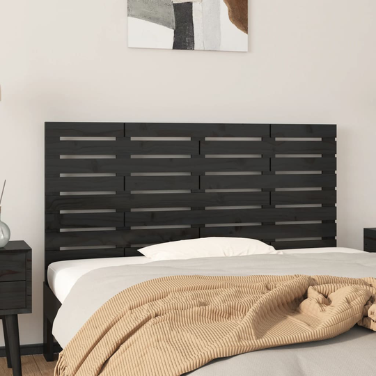 vidaXL Sängynpääty seinälle musta 126x3x63 cm täysi mänty