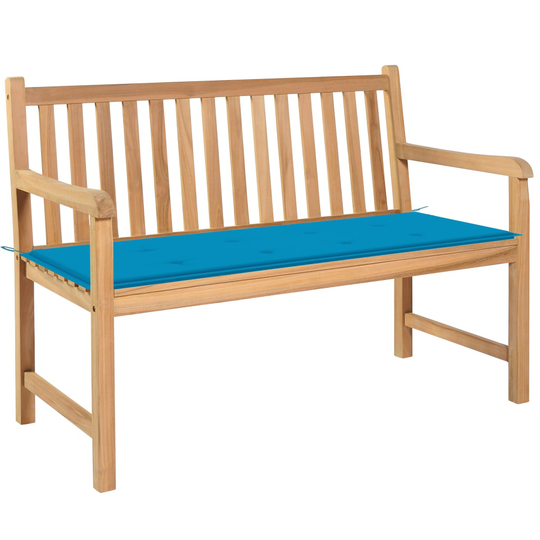 vidaXL Puutarhapenkki siniset tyyny 120 cm täysi tiikki