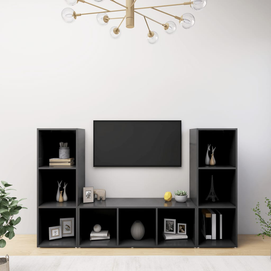 vidaXL TV-tasot 3 kpl harmaa 107x35x37 cm lastulevy