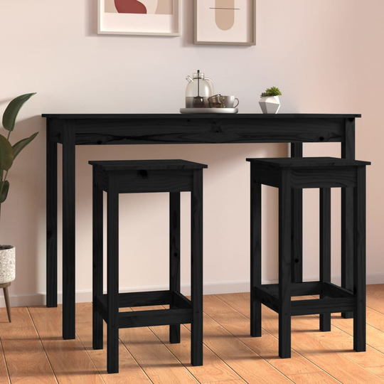 vidaXL Baarituolit 2 kpl musta 40x40x78 cm täysi mänty