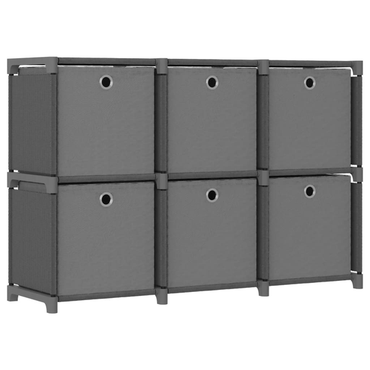 vidaXL 6 kuution esittelyhylly + laatikot harmaa 103x30x72,5 cm kangas