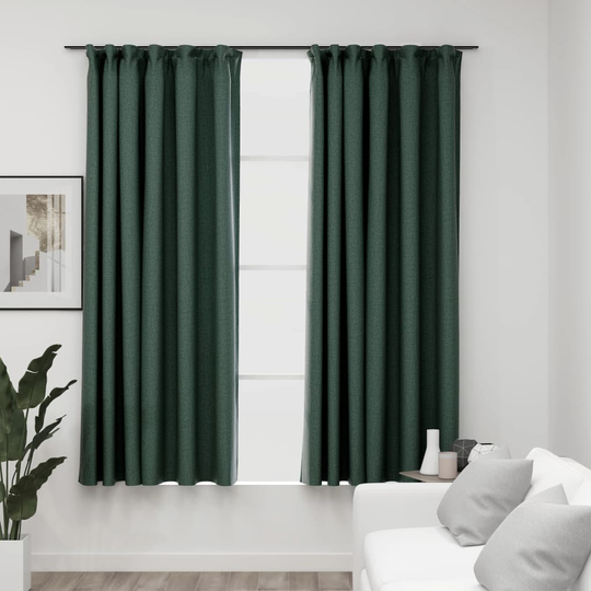 vidaXL Pellavamaiset pimennysverhot koukuilla 2 kpl vihreä 140x175 cm