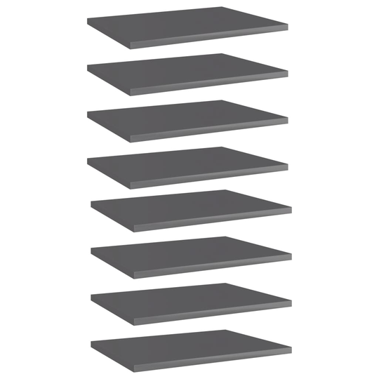 vidaXL Kirjahyllytasot 8 kpl korkeakiilto harmaa 40x30x1,5cm lastulevy
