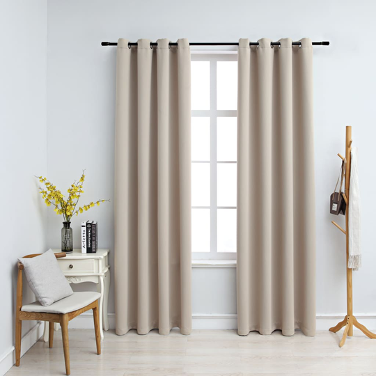 vidaXL Pimennysverhot metallirenkailla 2 kpl beige 140x175 cm