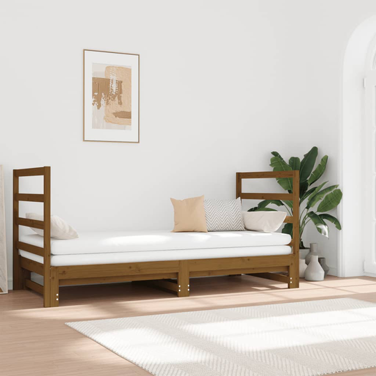 vidaXL Sohvasänky ulosvedettävä hunajanrusk. 2x(90x190) cm täysi mänty