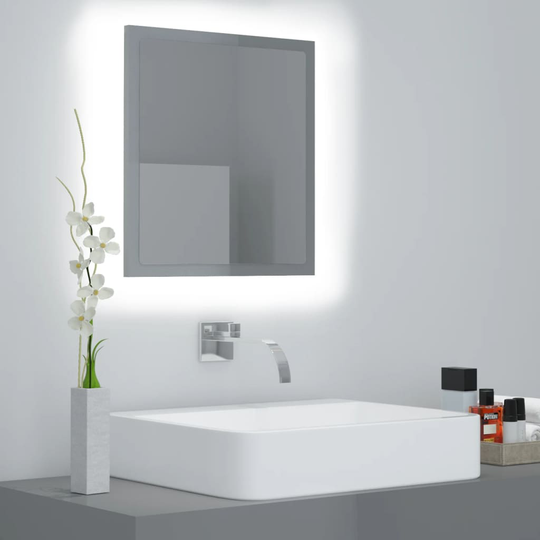 vidaXL LED-kylpyhuonepeili korkeakiilto harmaa 40x8,5x37 cm lastulevy