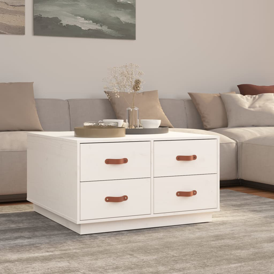 vidaXL Sohvapöytä valkoinen 80x80x45 cm täysi mänty