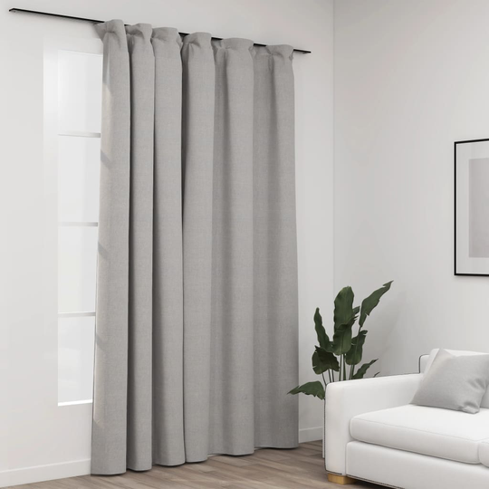 vidaXL Pellavamainen pimennysverho koukuilla harmaa 290x245 cm