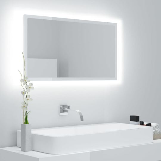 vidaXL LED-kylpyhuonepeili korkeakiilto valk. 80x8,5x37 cm akryyli