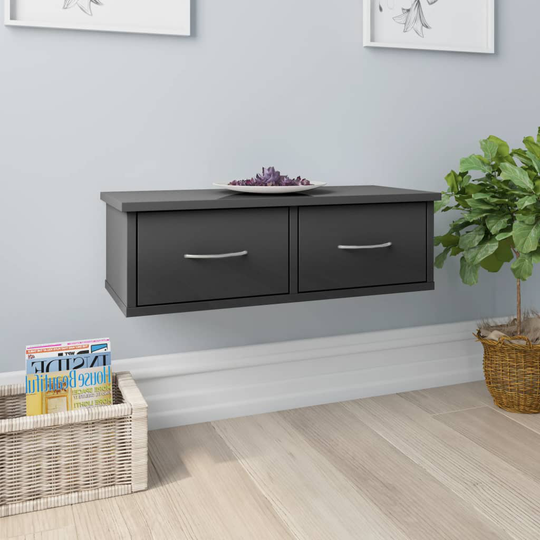 vidaXL Seinälaatikkohylly korkeakiilto harmaa 60x26x18,5 cm lastulevy