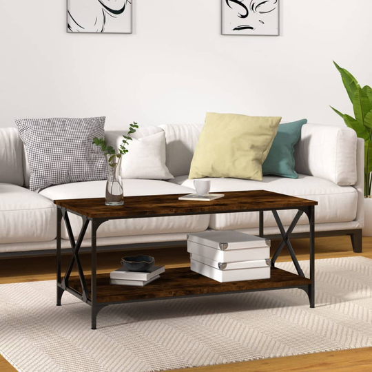 vidaXL Sohvapöytä savutammi 100x50x45 cm tekninen puu ja rauta