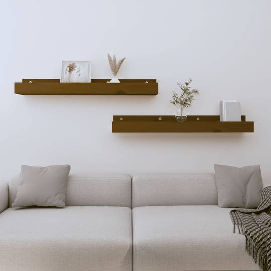 vidaXL Seinähyllyt 2 kpl hunajanruskea 80x12x9 cm täysi mänty
