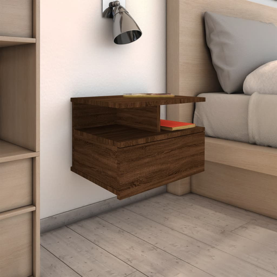 vidaXL Kelluvat yöpöydät 2 kpl ruskea tammi 40x31x27 cm tekninen puu