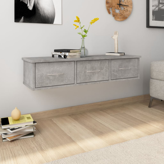 vidaXL Seinälaatikkohylly betoninharmaa 88x26x18,5 cm lastulevy