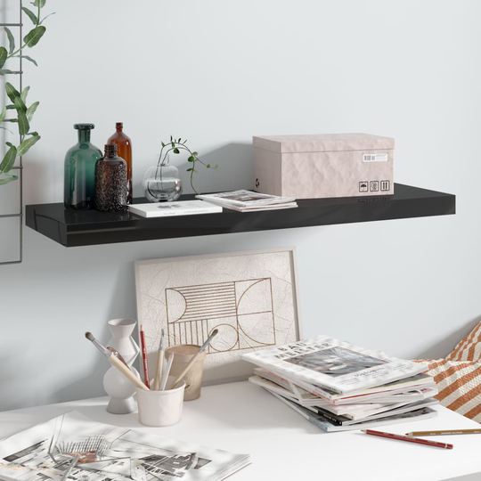 vidaXL Kelluva seinähylly korkeakiilto musta 80x23,5x3,8 cm MDF