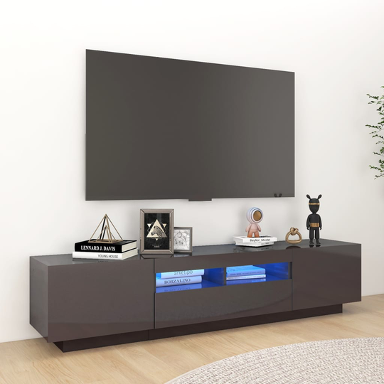 vidaXL TV-taso LED-valoilla korkeakiilto harmaa 180x35x40 cm