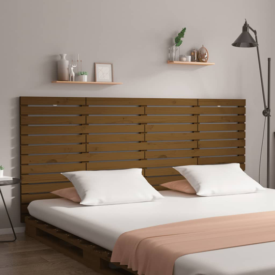 vidaXL Sängynpääty seinälle hunajanruskea 156x3x91,5 cm täysi mänty