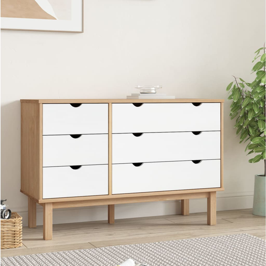 vidaXL Lipasto OTTA ruskea harmaa/valk. 113,5x39,5x73 cm täysi mänty