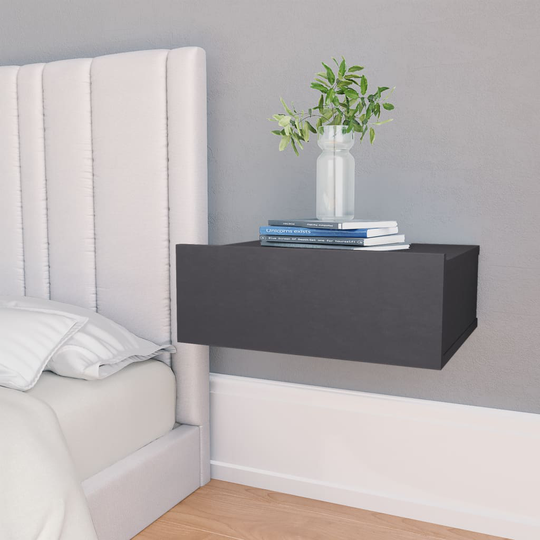 vidaXL Kelluvat yöpöydät 2 kpl harmaa 40x30x15 cm lastulevy