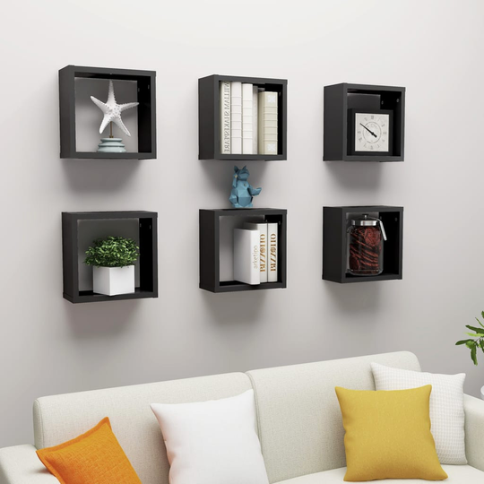 vidaXL Kuutioseinähyllyt 6 kpl musta 30x15x30 cm