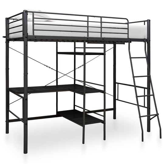 vidaXL Kerrossänky pöydän rungolla musta metalli 90x200 cm