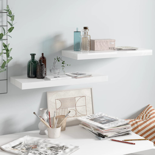 vidaXL Kelluvat seinähyllyt 2kpl korkeakiilto valk. 60x23,5x3,8 cm MDF