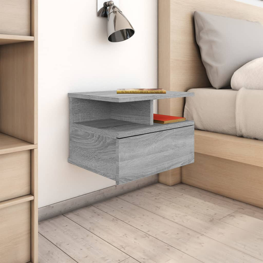 vidaXL Kelluvat yöpöydät 2 kpl harmaa Sonoma 40x31x27 cm tekninen puu