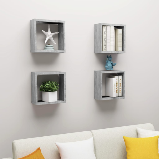vidaXL Kuutioseinähyllyt 4 kpl betoninharmaa 30x15x30 cm