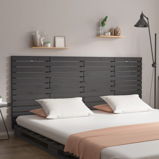 vidaXL Sängynpääty seinälle harmaa 166x3x91,5 cm täysi mänty