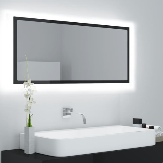 vidaXL LED-kylpyhuonepeili korkeakiilto musta 100x8,5x37 cm akryyli